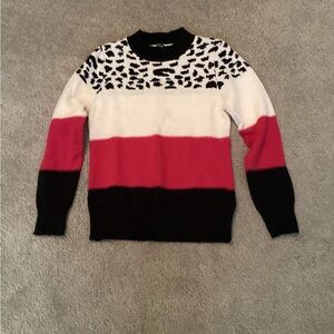 SHEIN Women's Black, White, and Pink Patterned Sweater